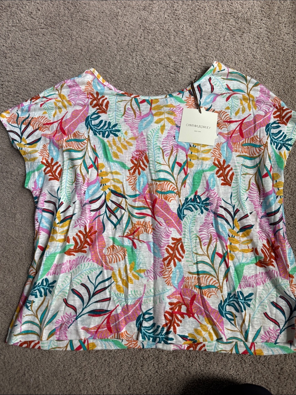 Cynthia Rowley Multicolor Tropical Leaf-Print Short Sleeve Tee